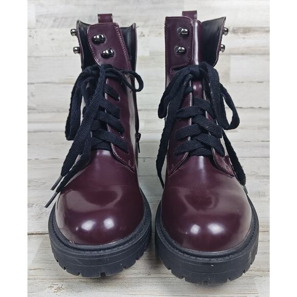 MADDEN GIRL Alicee Women’s Sz 7.5M Combat Platform Vegan Burgundy Leather Boots. - Picture 3 of 9